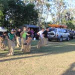 Kids Playing Sack Race — Caravan Park in Kinka Beach, QLD